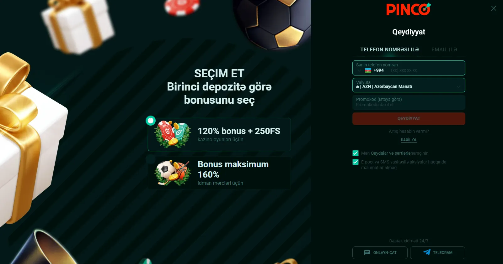Pinco Casino Giriş üçün qeydiyyat