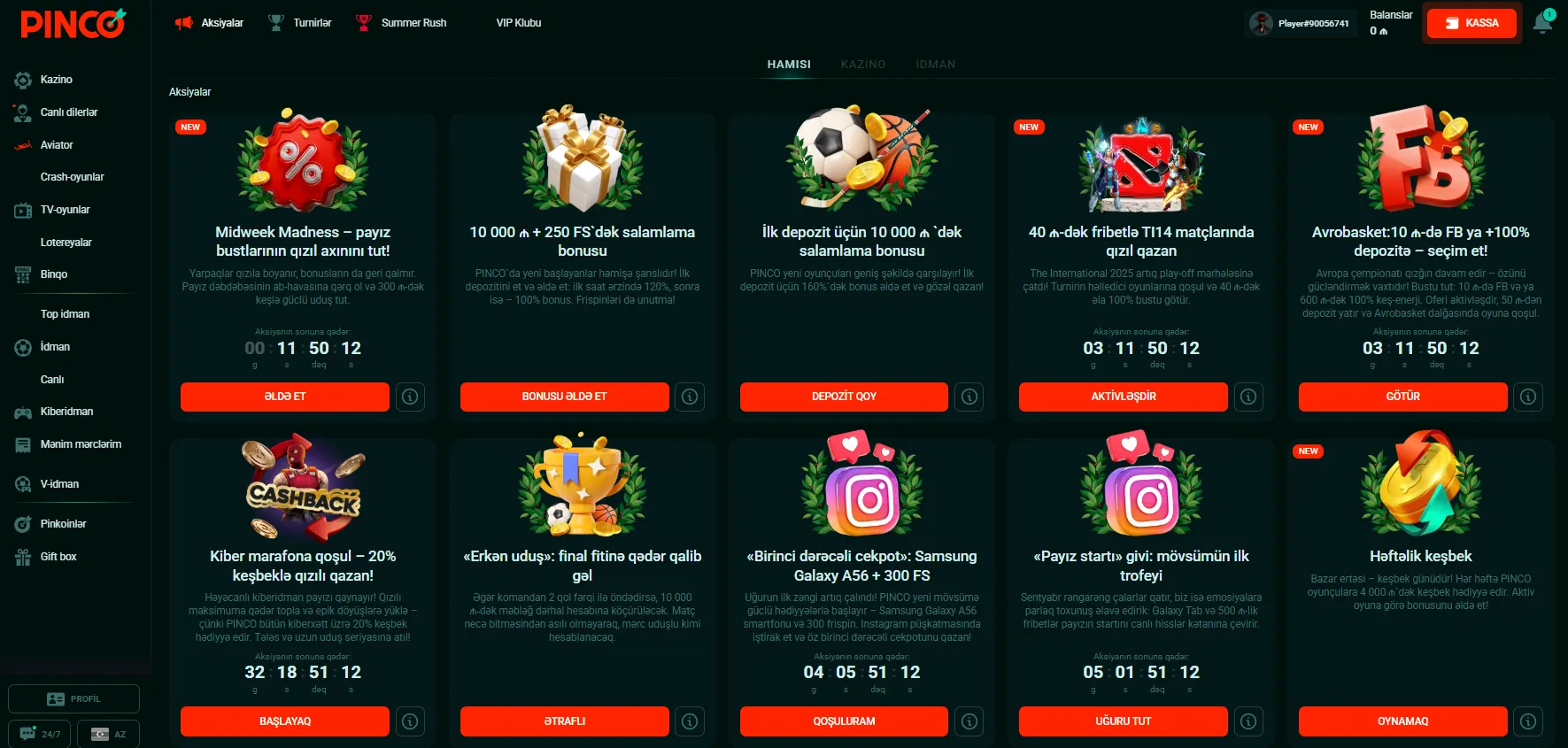 Mövcud oyunçular üçün Pinco Casino Promo Code